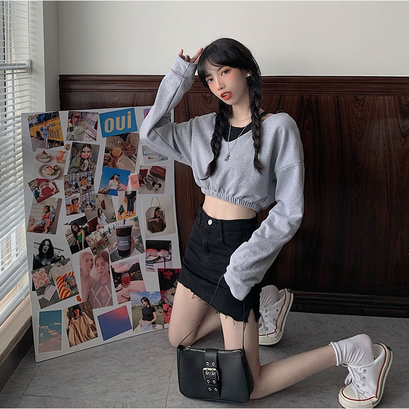 [Mã FASHIONT4WA2 giảm 10K đơn 50K] Áo sweater croptop áo lót năng động cá tính | BigBuy360 - bigbuy360.vn