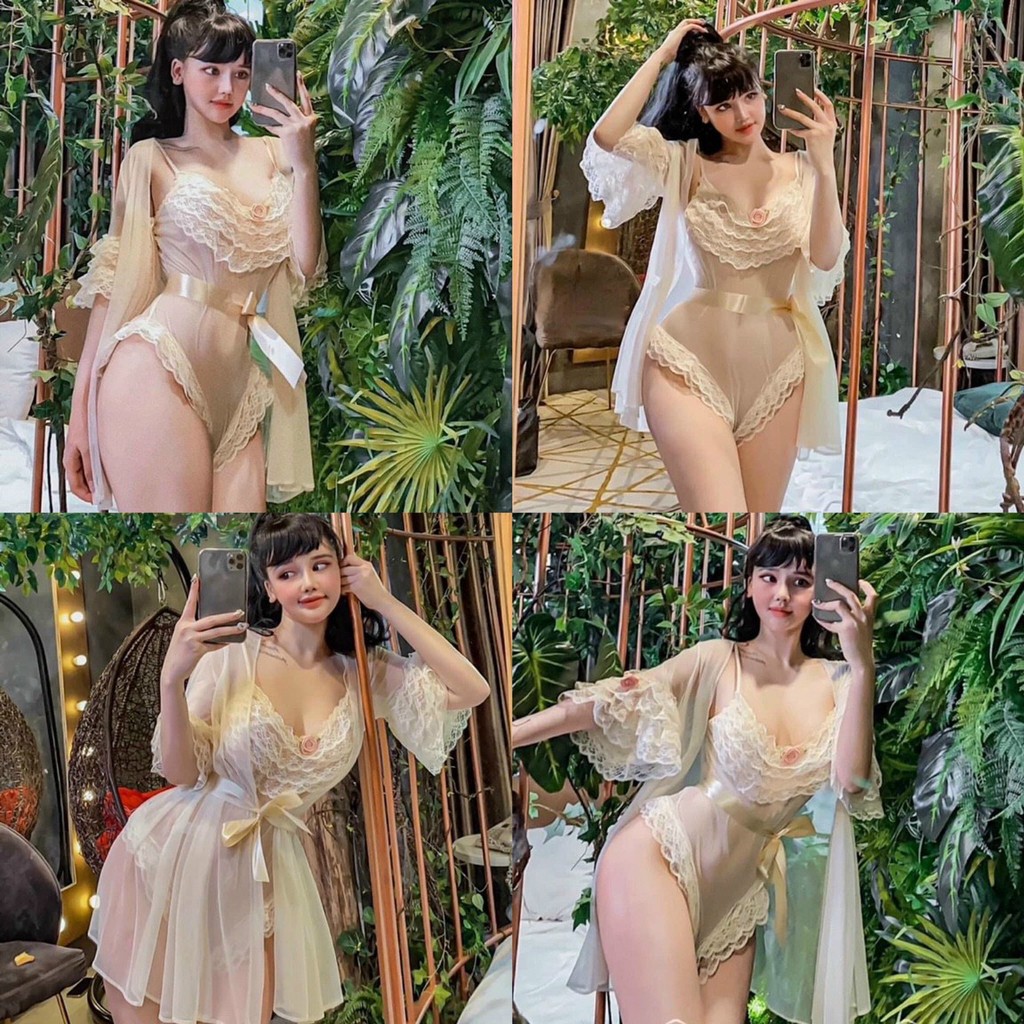 [Hàng cao cấp] Set váy ngủ lụa 2 dây áo choàng ngủ +  jum nữ sexy gợi cảm quyến rũ | BigBuy360 - bigbuy360.vn