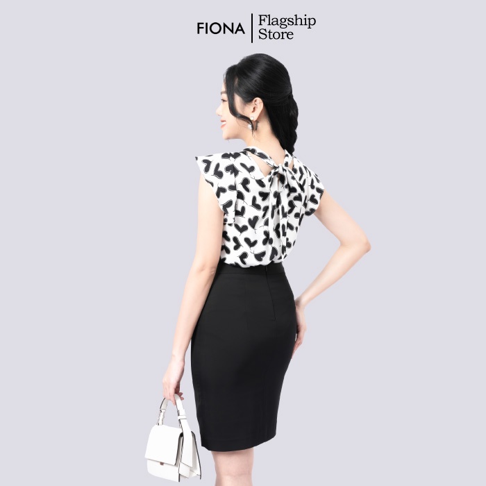 Áo sơ mi tay bèo, dáng suông FIONA, áo sơ mi sát nách họa tiết trái tim, cổ tròn mã F551208