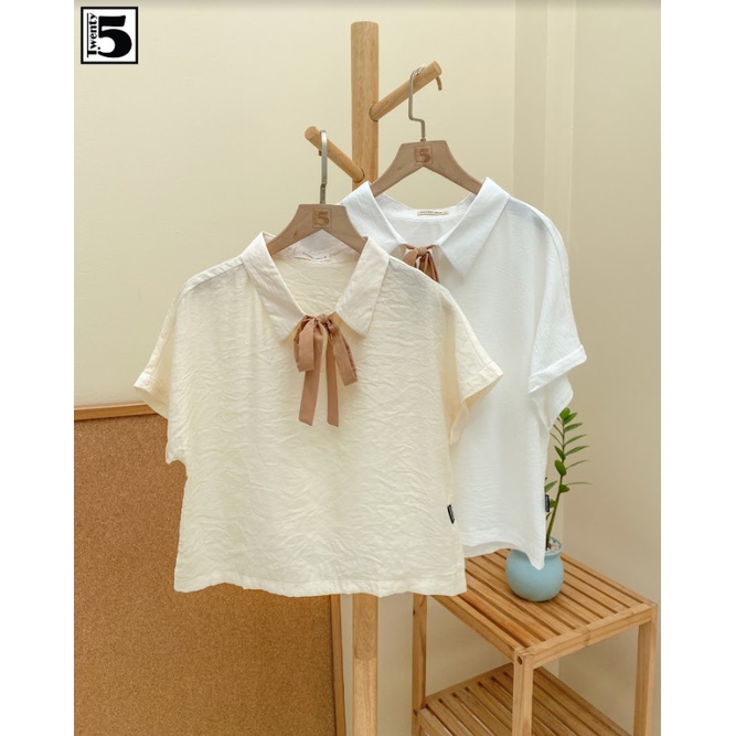 Áo sơ mi nữ cổ đức tay liền buộc nơ cổ Twentyfive M1107