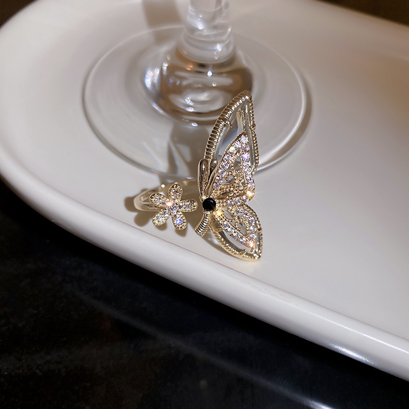 Nhẫn Hở Hình Hoa Bướm Đính Đá Zircon Không Phai Màu Phong Cách Hàn Quốc Độc Đáo Thời Trang Mới
