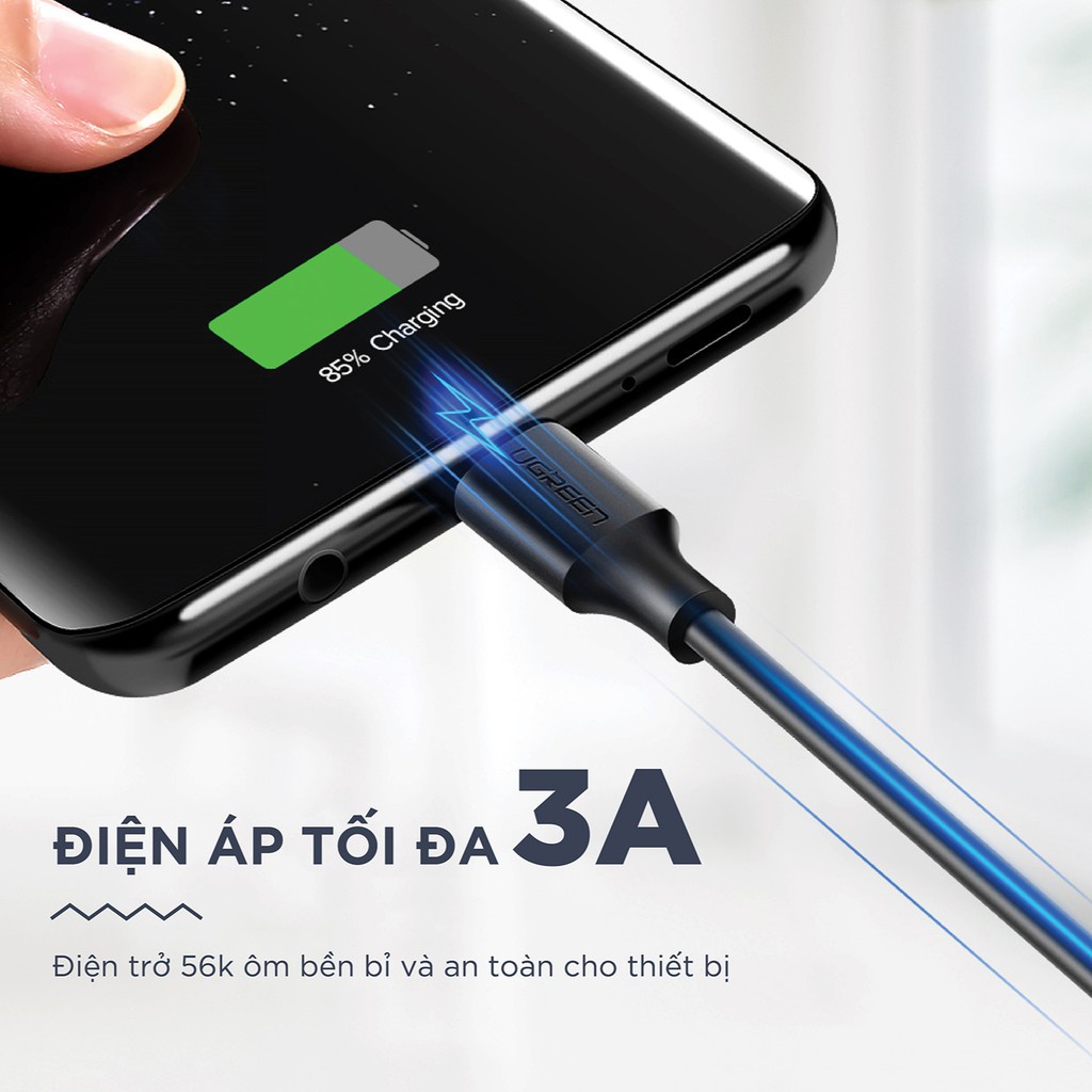 Cáp sạc USB 2.0 A sang USB C Ugreen US287 Sạc nhanh | Tốc độ truyền 480Mbps | Bảo Hành 1 đổi 1 18 Tháng | 60225 60114