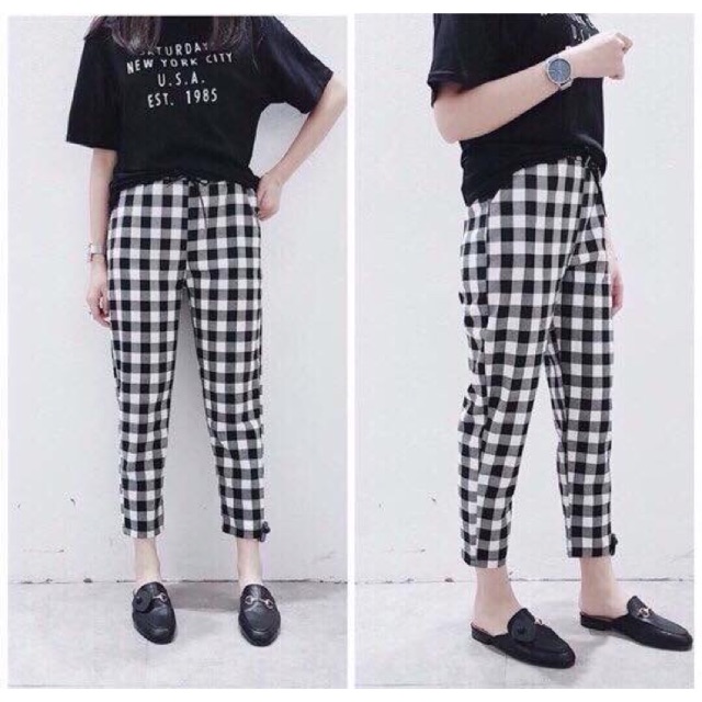 💞Set áo đen quần kẻ cập bến rồi ạ.💃💃💃 Set gồm 1 áo phông chất cotton mát và 1 quần thô mềm free sz dưới 50kg nha