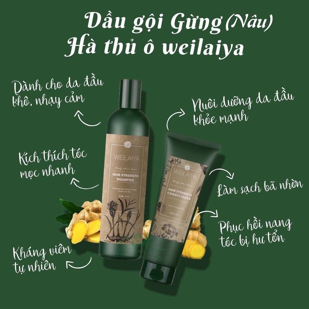 Bộ Dầu Gội Xả Gừng Weilaiya WLY127 Chính Hãng Ngăn Giảm Rụng Tóc Dưỡng Tóc Tinh Chất Hà Thủ Ô Cho Tóc Dầu Bết Khô Xơ