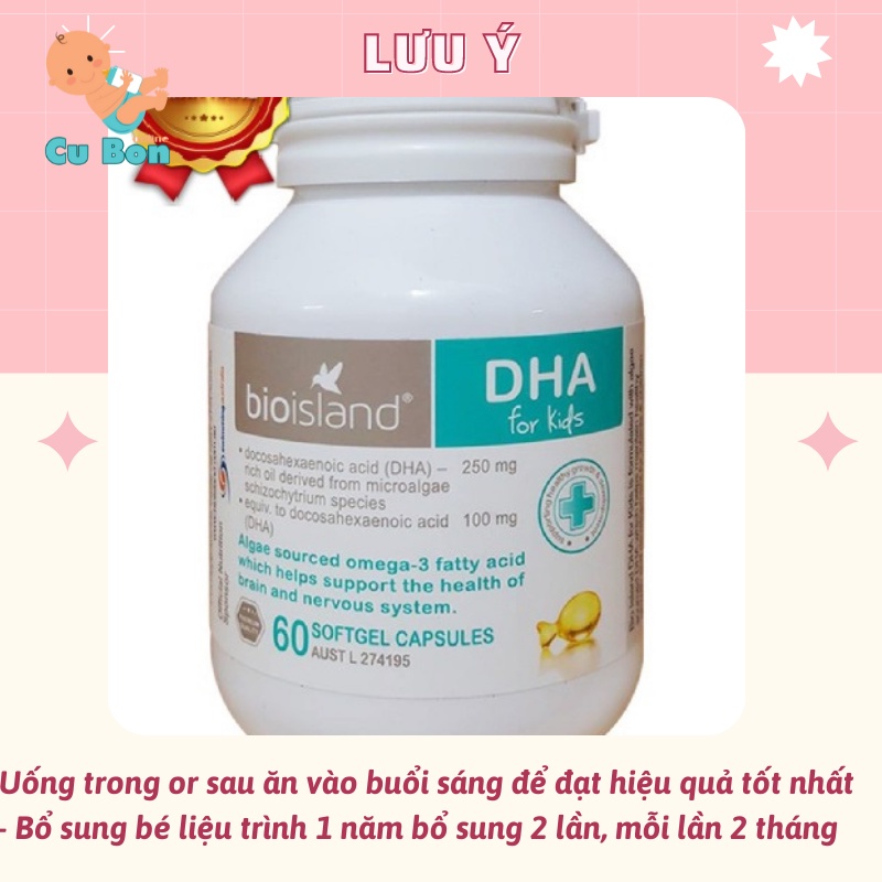 bioisland DHA for kids 60 viên của Úc Bổ sung DHA cho bé từ 1 tháng tuổi người lớn và phụ nữ có thai không mùi dễ uống