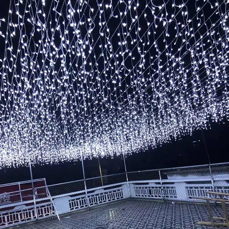 Dây đèn led thả mành rèm ngoài trời, trang trí sân vườn, quán cafe