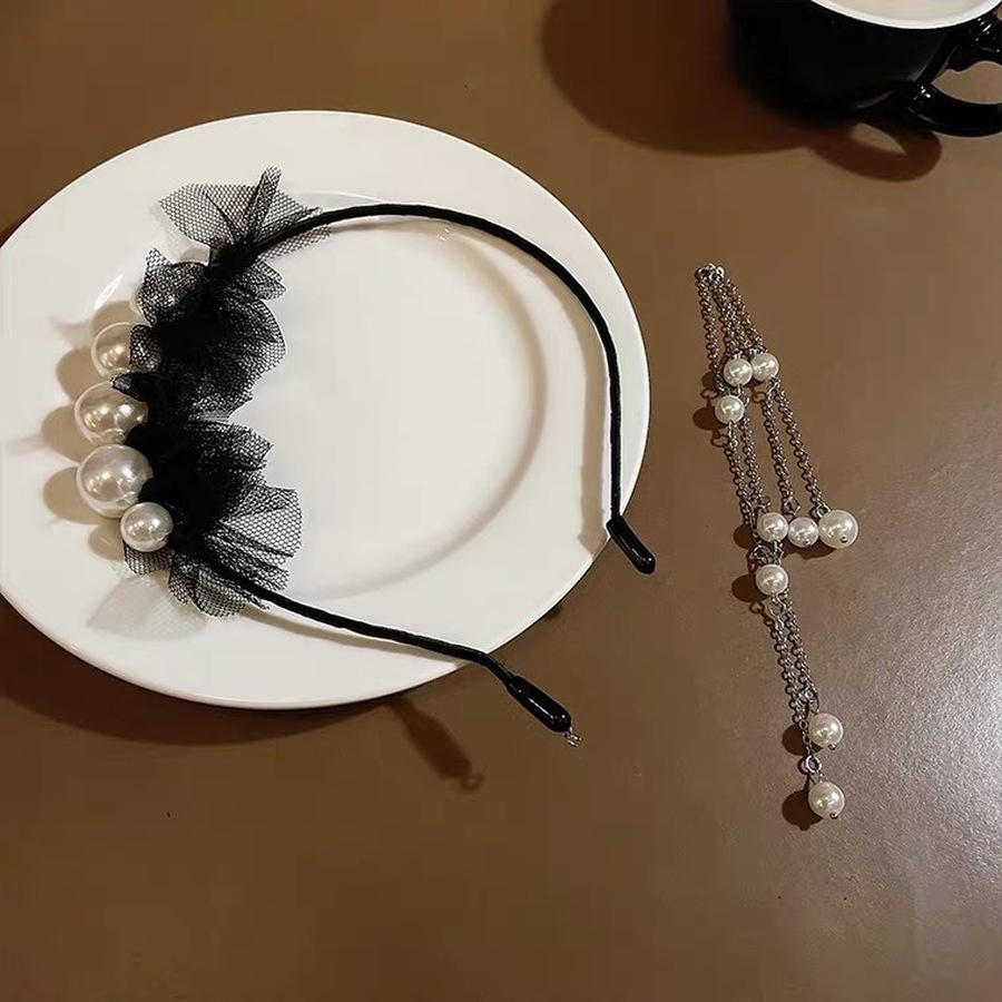 Băng Đô Ren Đính Ngọc Trai Và Nơ Có Thể Tháo Rời Thời Trang Hàn Quốc Cho Nữ