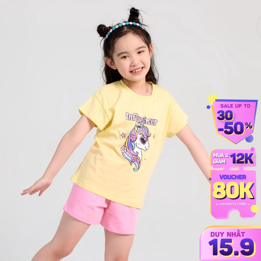 Bộ Đồ Quần Áo Cộc Tay Cho Bé Gái Missmeow Mặc Mùa Hè Chất Liệu Cotton In Hình Pony Size Đại Trẻ Em 3,4,5,6,7,8 Tuổi
