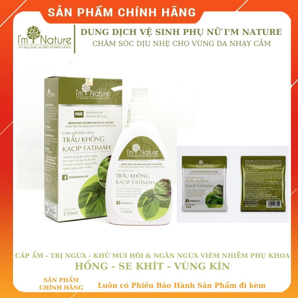 Combo Dung Dịch Vệ Sinh Phụ Nữ I'M NATURE 150ML + Gói dung dịch Trầu Không 5Ml Cấp ẩm khử mùi &amp; ngăn ngừa viêm nhiễm