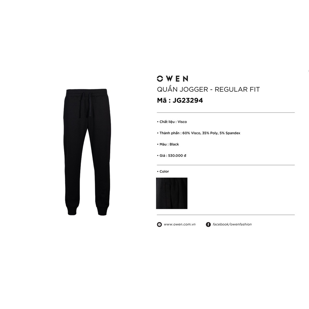 Quần Jogger Thun Dài Thu Đông Thể Thao Nam OWEN JG23294 Dáng Regular Fit Suông Nhẹ Cạp Chun Bo Gấu Vải Visco Cao Cấp
