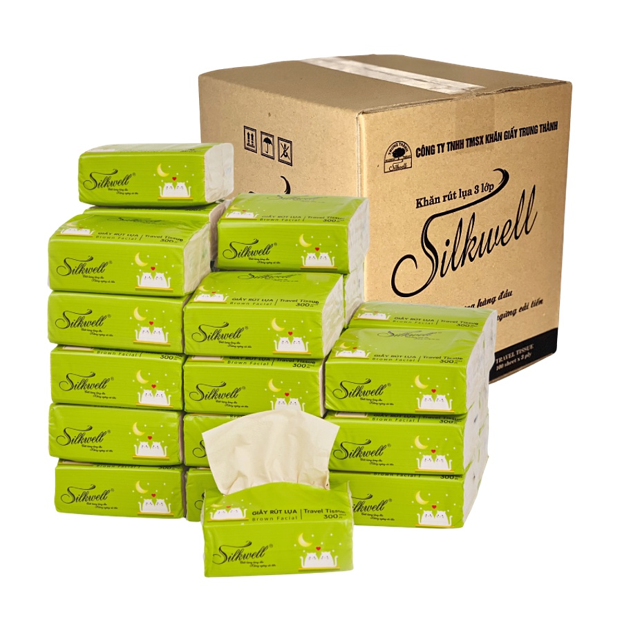 Giấy ăn gấu trúc thùng 30 gói Silkwell, giấy gấu trúc siêu dai không mủn không bụi giấy