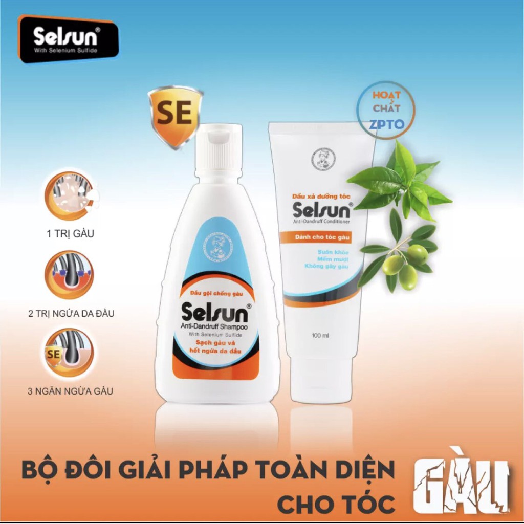 Combo Selsun Anti-Dandruff Sạch Nấm Sạch Gàu Dành Cho Tóc Gàu (Dầu Gội 100ml + Dầu Xả 100ml)