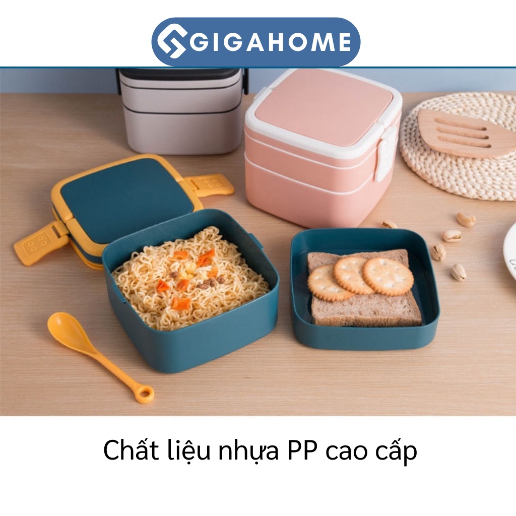 Hộp Đựng Cơm Văn Phòng Giữ Nhiệt 1000ml 2 Tầng Kèm Thìa Có Quai Xách GIGAHOME 10047