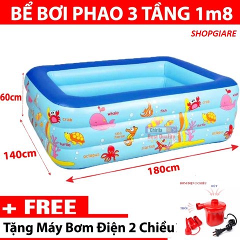 Bể Bơi Phao 3 Tầng 1m8 Tặng Máy Bơm Điện 2 Chiều Cao Cấp + Bộ Vá Phao Cao Cấp