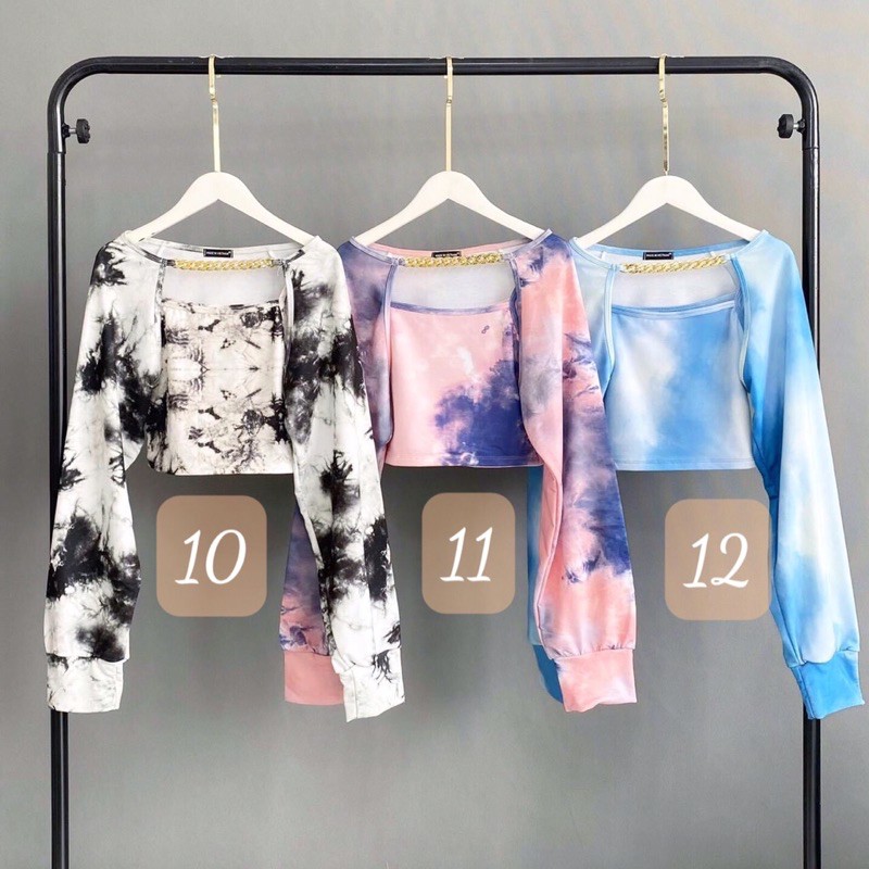 Set áo khoác croptop tiedye bò sữa