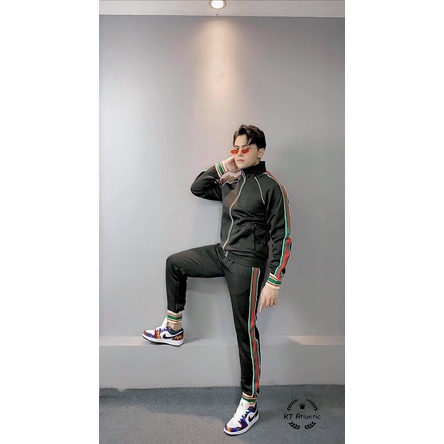 Bộ thể thao nam ,bộ nỉ nam quần áo khoác dài tay kéo khóa chạy viền phối đỏ thời trang chất poly cao cấp dày đẹp - HÀNG