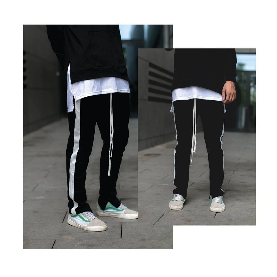 Quần Track Pants 1 sọc khóa Zip có dây Drawstrings dài  Unisex Ulzzang 5theway
