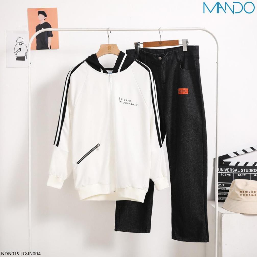 Áo Khoác Nam Kẻ Sọc Có Mũ Chất Dày Mix Màu Trắng Đen Hottrend Form Rộng Unisex MANDO Hot Nhất 2020 - NDN019