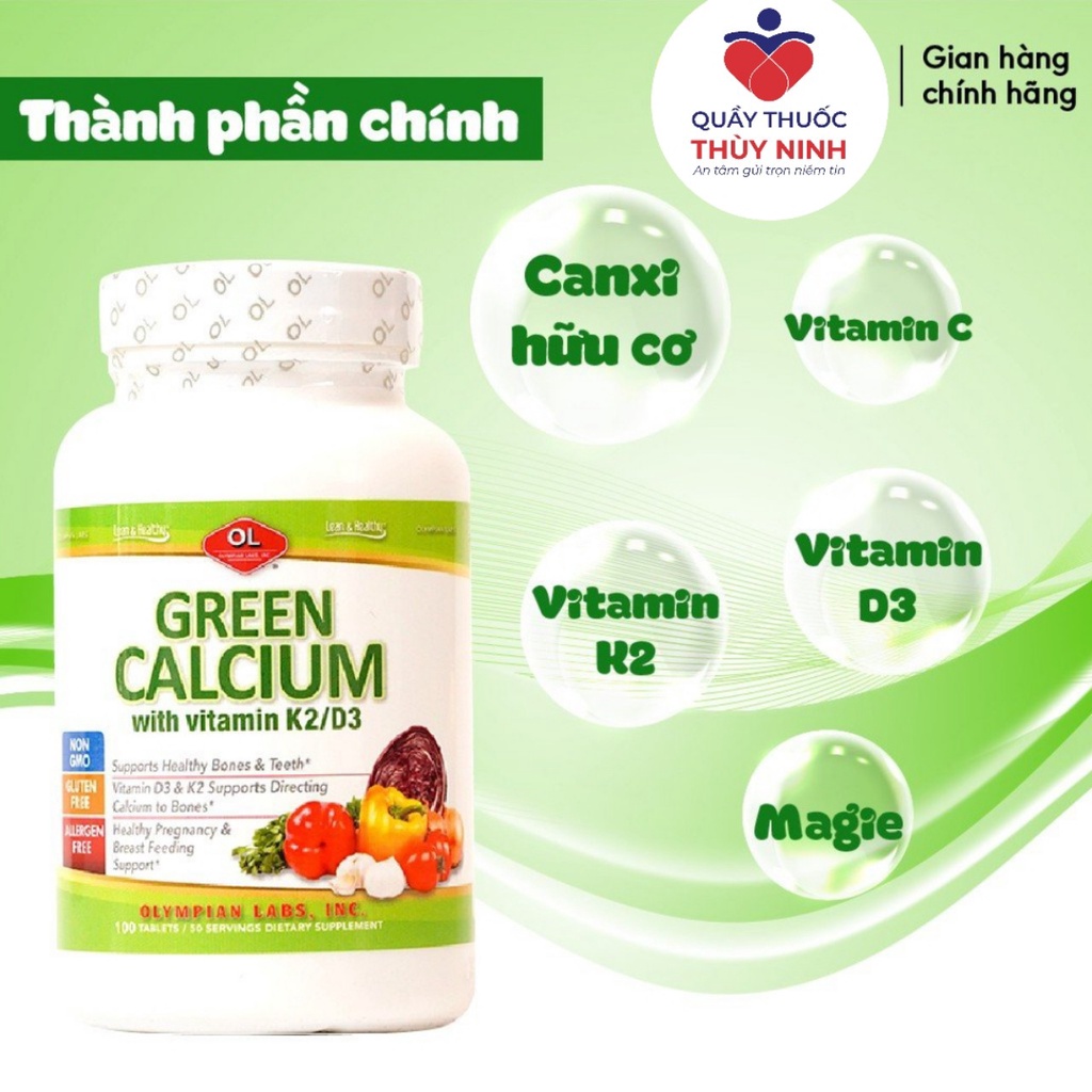 Viên Uống Bổ Sung Canxi Hữu Cơ Olympian Labs Green Calcium Giúp Xương Chắc Khoẻ, An Toàn Cho Mẹ Và Bé