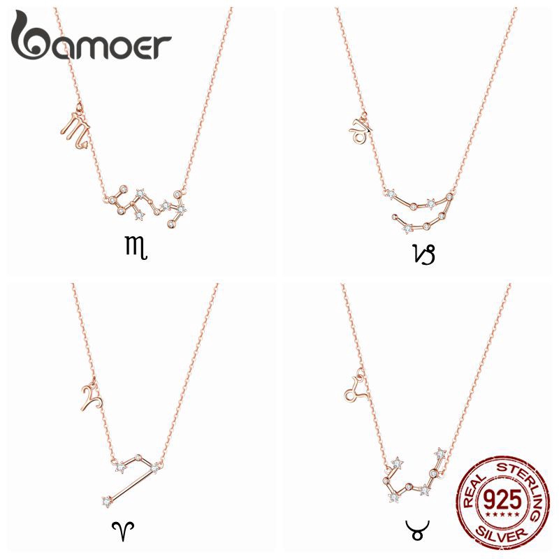 BAMOER Vòng cổ bạc 925 Mặt Chòm Sao Hoàng Đạo Đính Đá Zircon