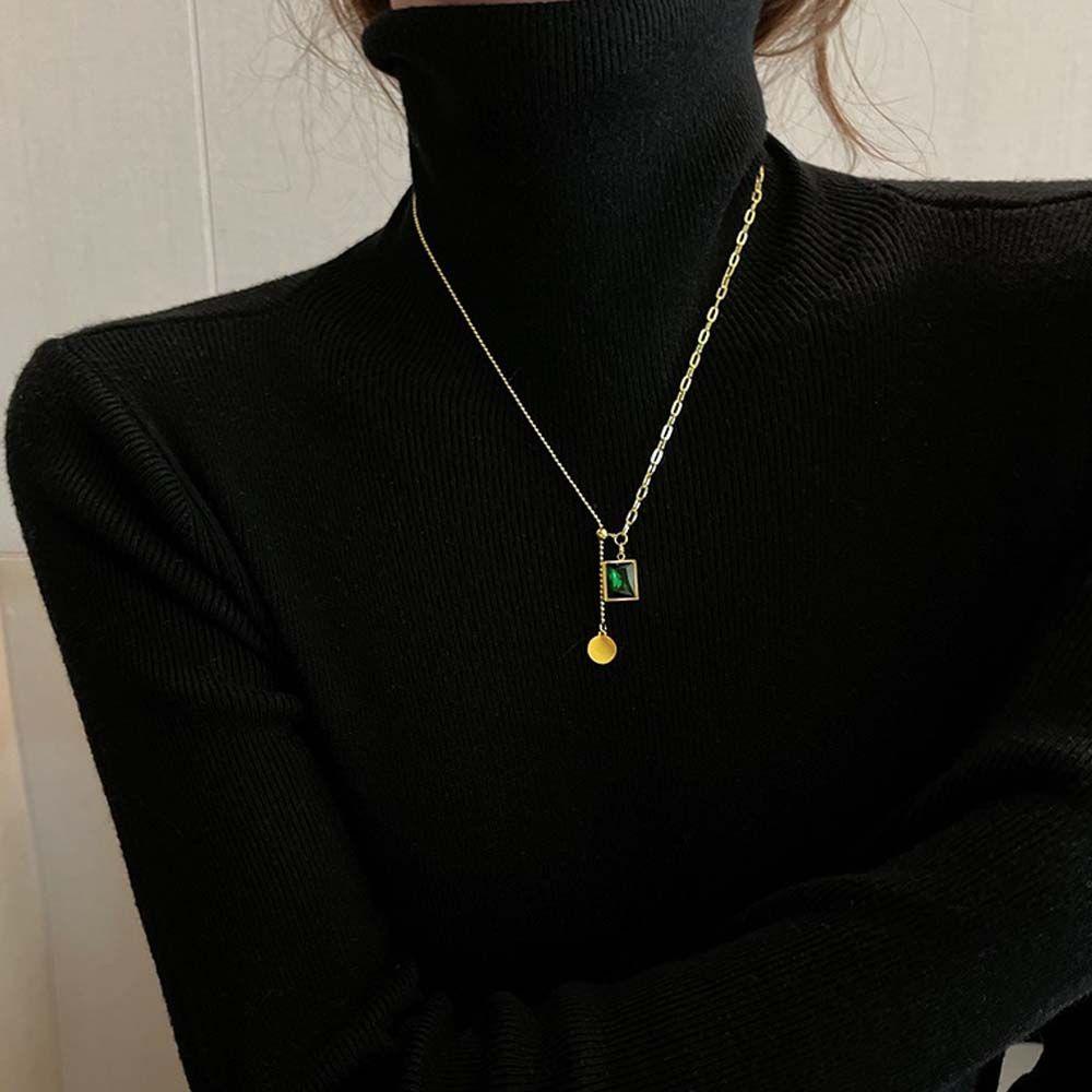 Vòng cổ Thép Titan Màu Xanh Lá Đơn Giản Cá Tính Cho Nữ