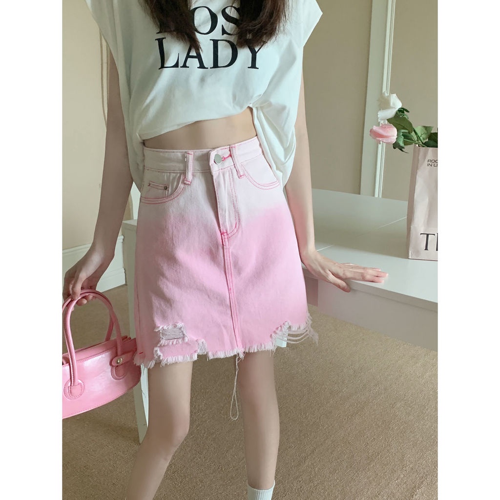 Chân váy jean Hồng Dáng Chữ A Trẻ Trung Năng Động Cho Nữ