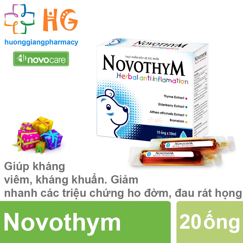 Novothym tăng sức đề kháng giúp dự phòng viêm đường hô hấp trên long đờm giảm ho giảm đau rát họng Hộp 10 ống