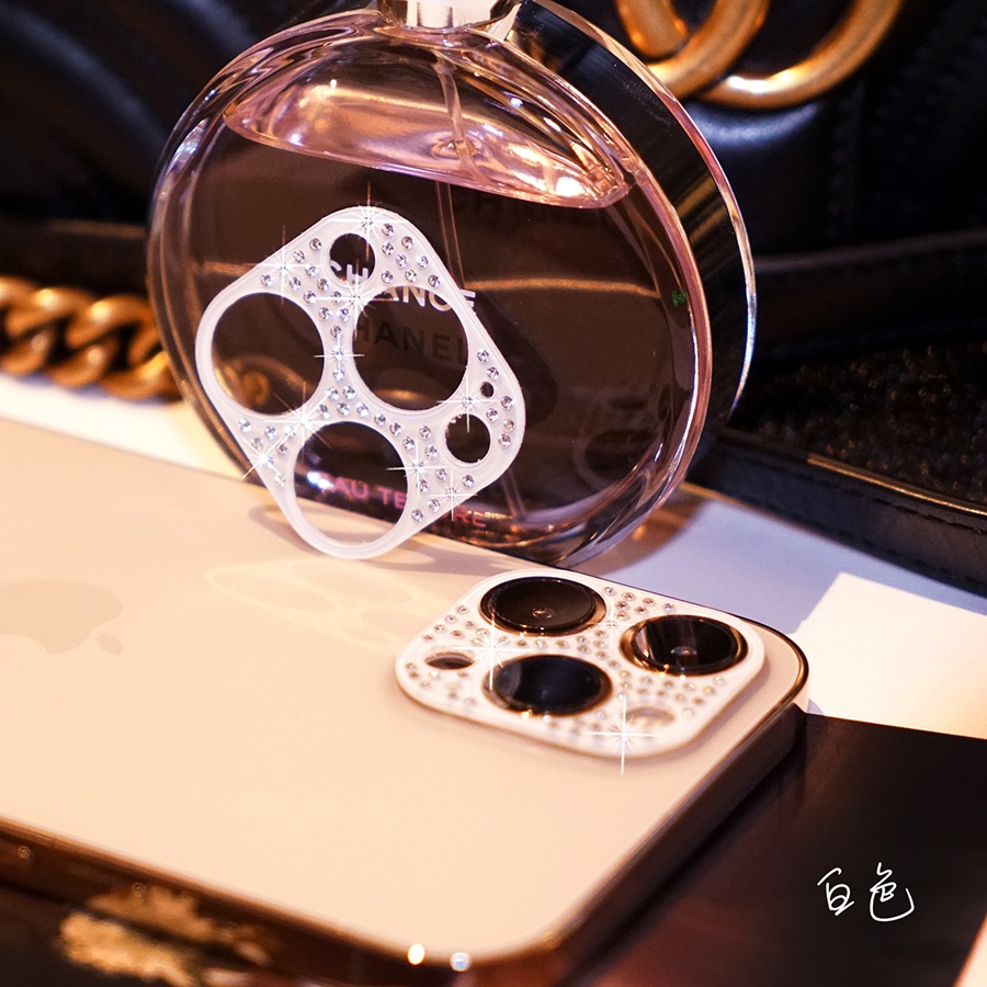 Miếng dán bảo vệ camera đính đá lấp lánh 3D cho iPhone 11 12 13 Pro Max Mini