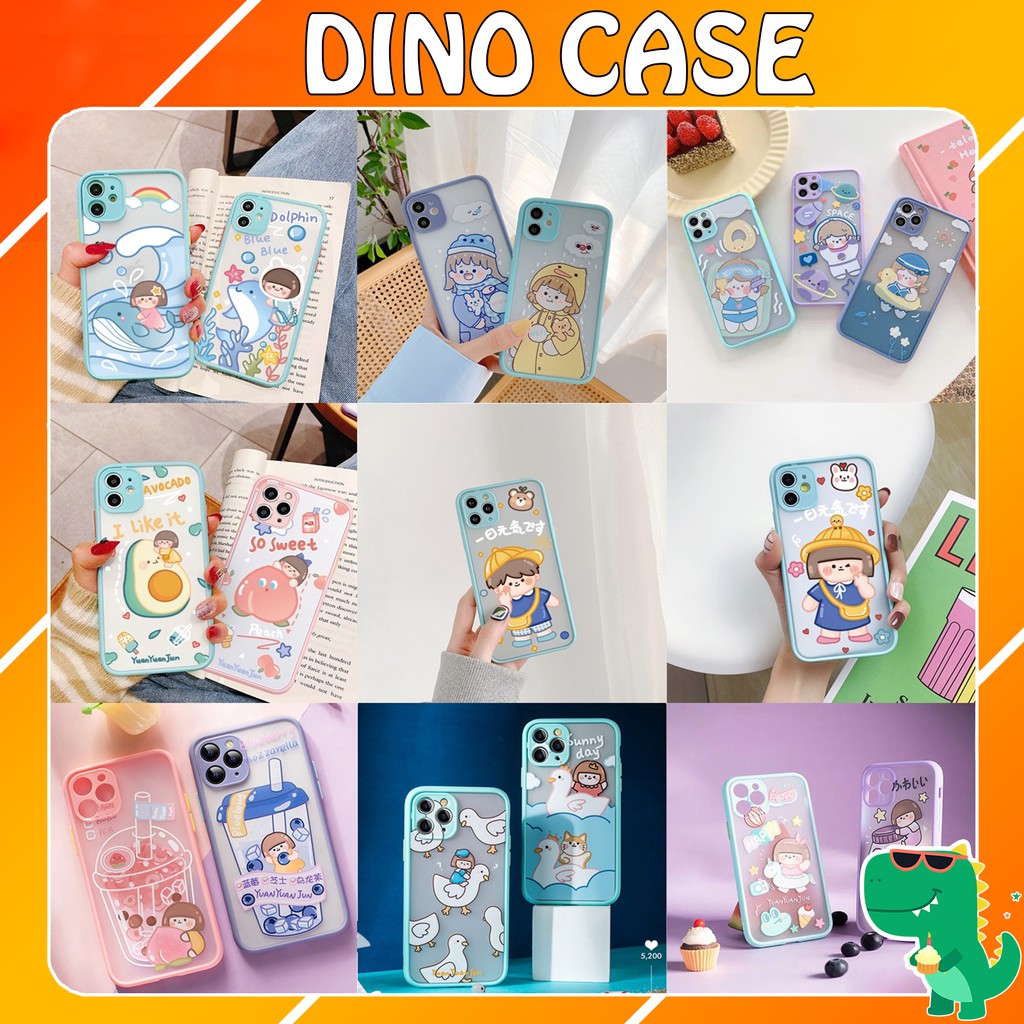 Ốp lưng iphone viền nhám Roro Daily bảo vệ camera 6/6plus/7plus/8plus/x/xs/xs max/11/11promax DT05- Dino case