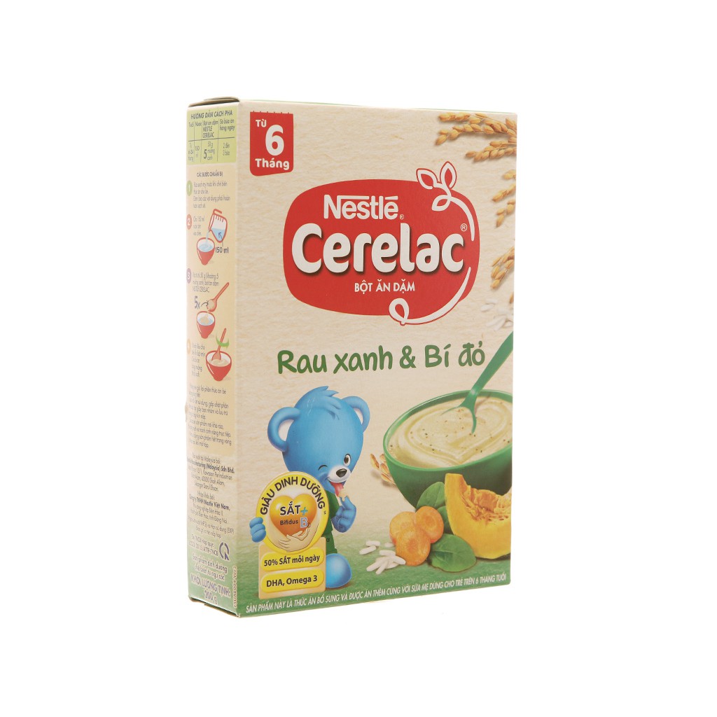 Bột ăn dặm Nestlé Cerelac rau xanh và bí đỏ hộp 200g (từ 6 tháng)