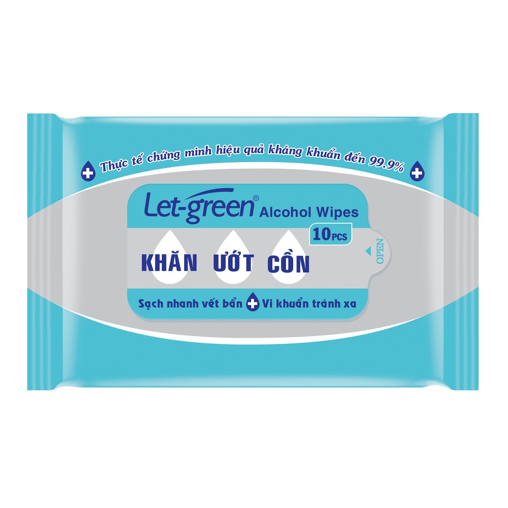 KHĂN GIẤY ƯỚT CỒN LET GREEN (10 MIẾNG/GÓI)