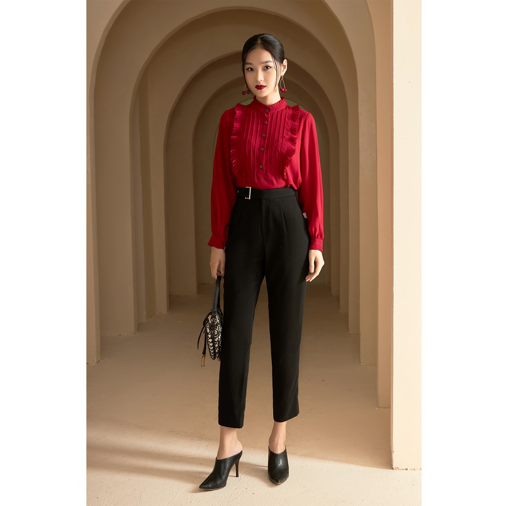[Mã WABRM50 giảm 15% đơn 99k] Áo sơmi dai tay viền bèo xếp ly 20Again ASA0808 | BigBuy360 - bigbuy360.vn