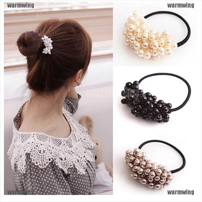 Bộ 2 Dây Cột Tóc Cao Su Co Giãn Đính Ngọc Trai Cho Nữ