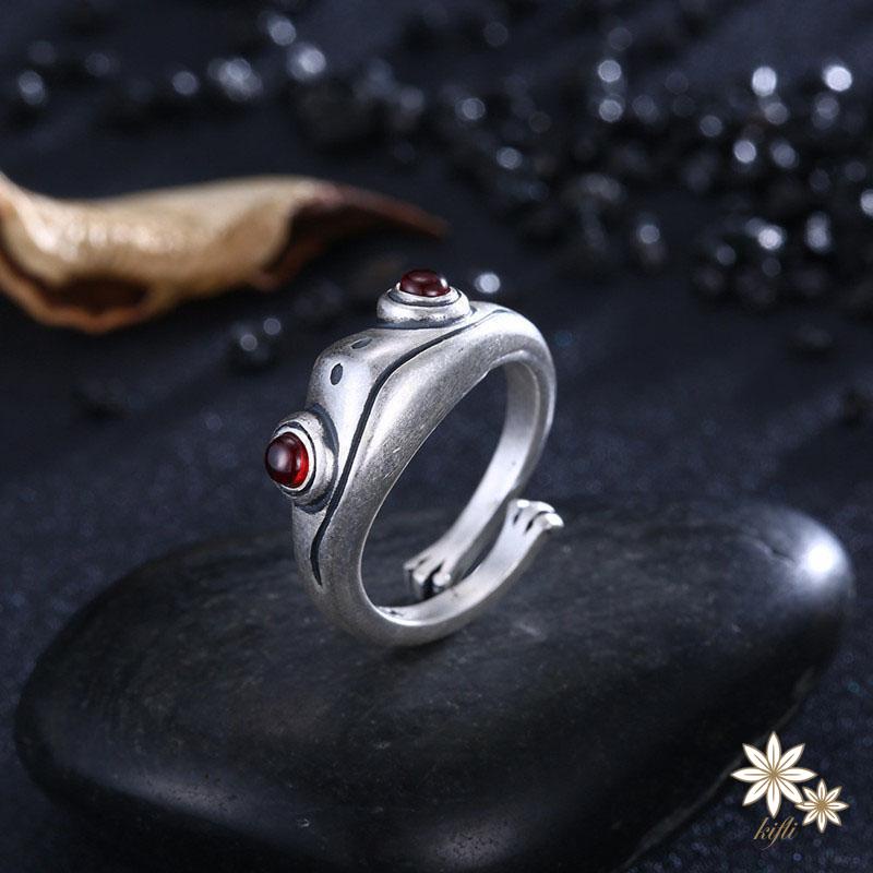 【kifli】Nhẫn hở hình chú ếch dễ thương bằng kim loại