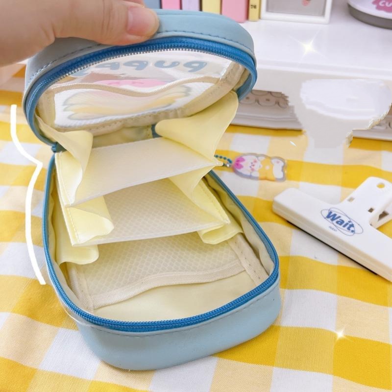 Túi Đựng Bút Bằng PVC Trong Suốt Nhiều Ngăn Họa Tiết Gấu Hoạt Hình Dễ Thương