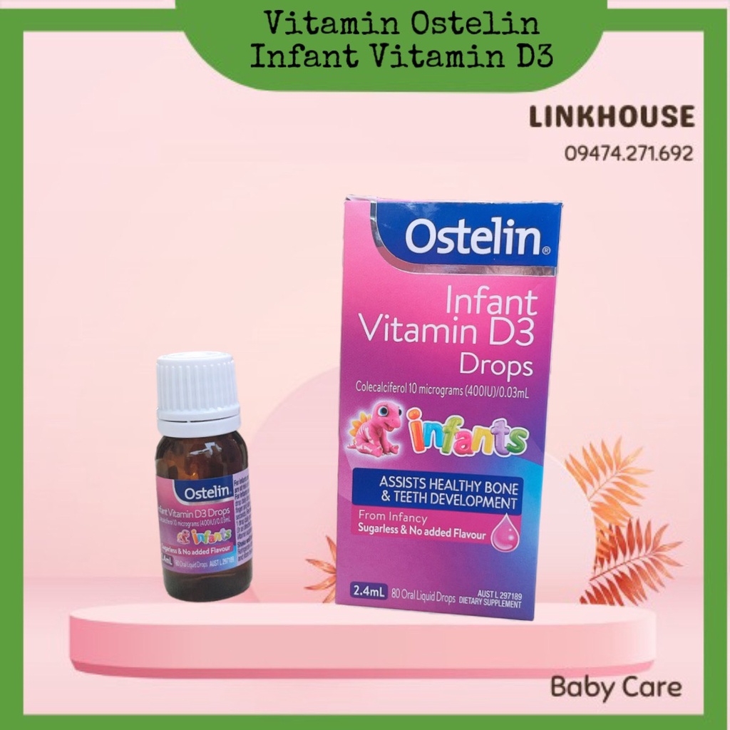 Vitamin D3 [ÚC] Ostelin Infant Drop 2,4ml Hỗ Trợ Tổng Hợp Canxi Cho Bé