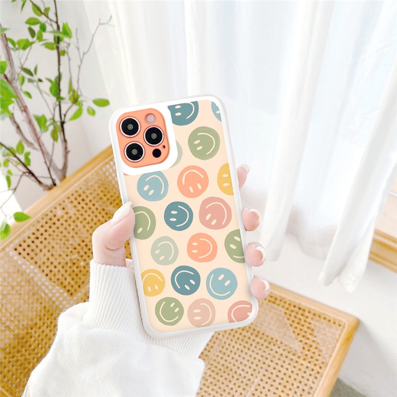 Ốp iphone - Ốp lưng iphone cạnh vuông icon mặt cười trắng dành cho ip 6 đến 14promax - ng080