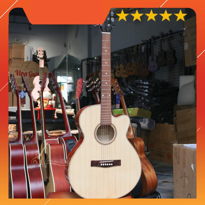 (Sập Sàn) [Có Guitar 3/4] Đàn Guitar Acoustic VG- DEM Mặt Gỗ Thông Nguyên Tấm Lưng Hông Hồng Đào- Full Phụ Kiện