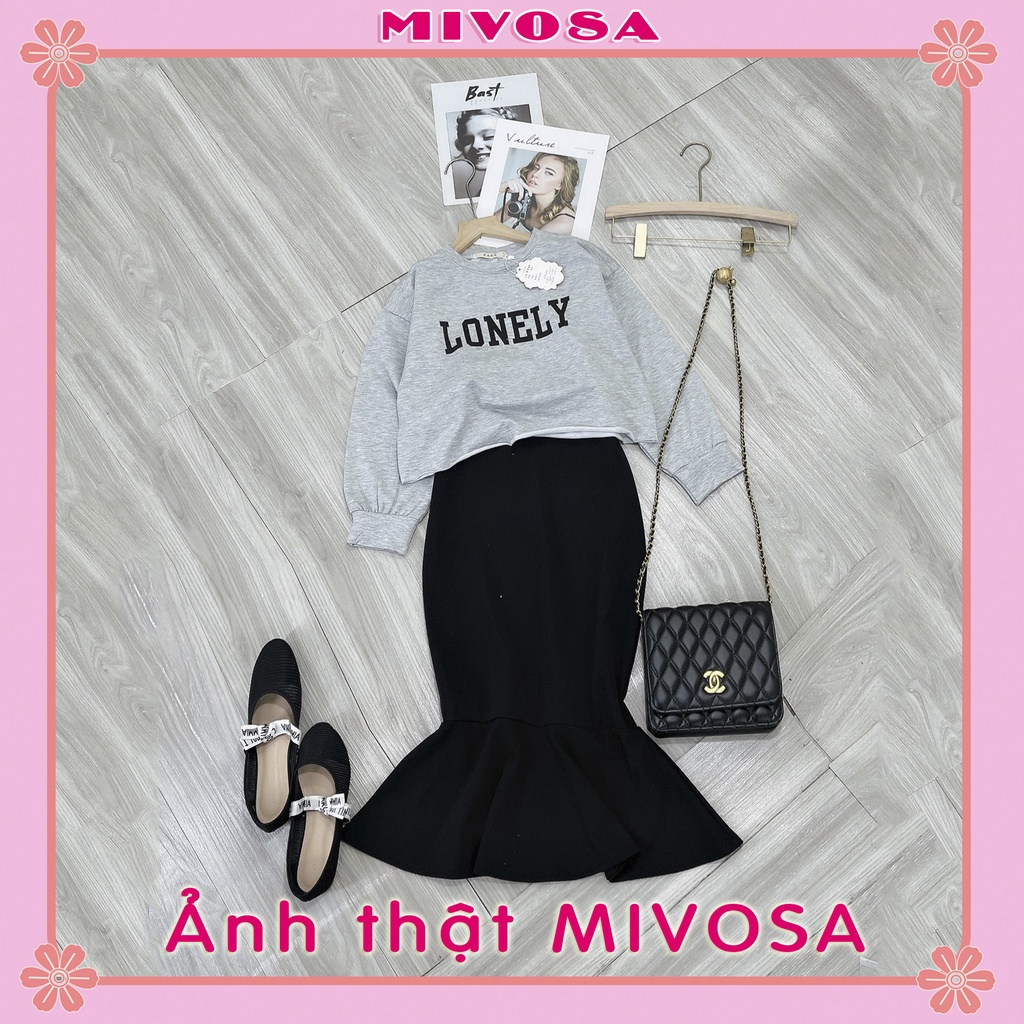 Set váy áo LONELY áo croptop dài tay mix chân váy xòe đuôi cá MIVOSA SV021