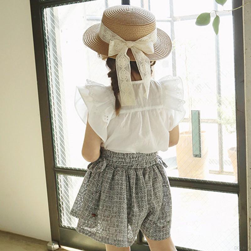 Mũ cói phối nơ ren chống nắng phong cách Hàn Quốc sành điệu cho bé