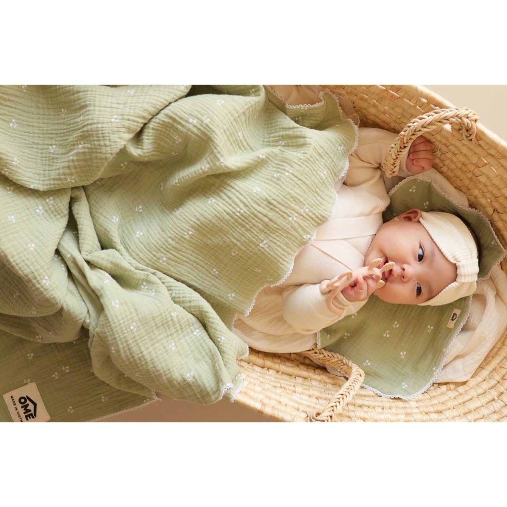 Lót Đầu Sợi Tre Họa Tiết Ome Chất Liệu Vải 100% Cotton Hữu Cơ Siêu Mềm Mại, Siêu Thấm Hút Và Thoáng Khí
