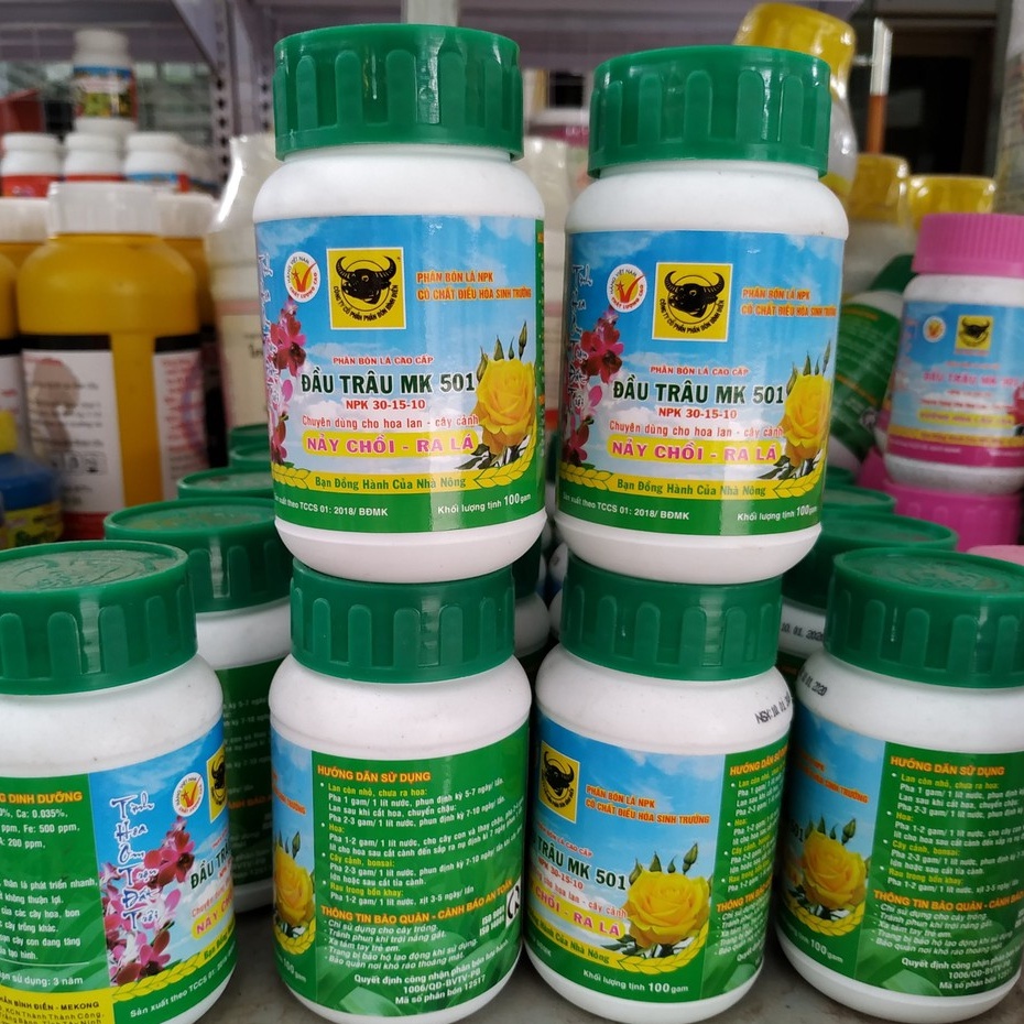Phân Bón Đầu Trâu 501 - Nảy Chồi, Ra Lá, chuyên dùng cho hoa lan, cây kiểng