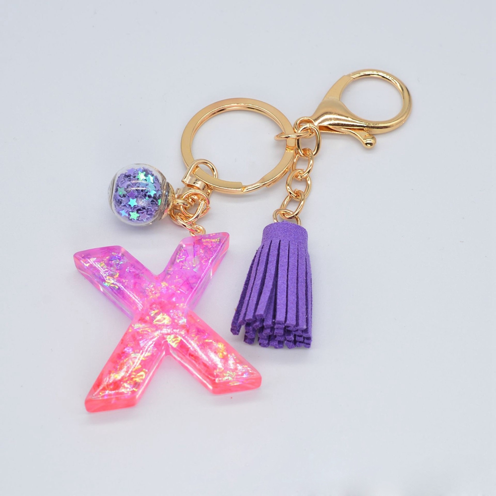 Móc Khóa Nhựa Resin Có Mặt Dây Tua Rua Chữ Cái A-Z Dễ Thương Thời Trang