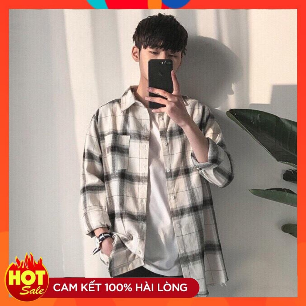 Áo Sơ Mi Nam Dài Tay Phối Caro HQ2366 💖Freeship💖 Thời Trang Mixupshop Chất Kate Mềm Mịn,Thoáng Mát