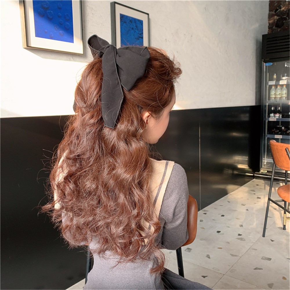 Dây buộc tóc kiểu nơ bản lớn màu trơn hợp thời trang