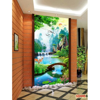 Tranh lụa phong cảnh thiên nhiên in vải lụa khổ dọc KT cao 1.25m*0.8m