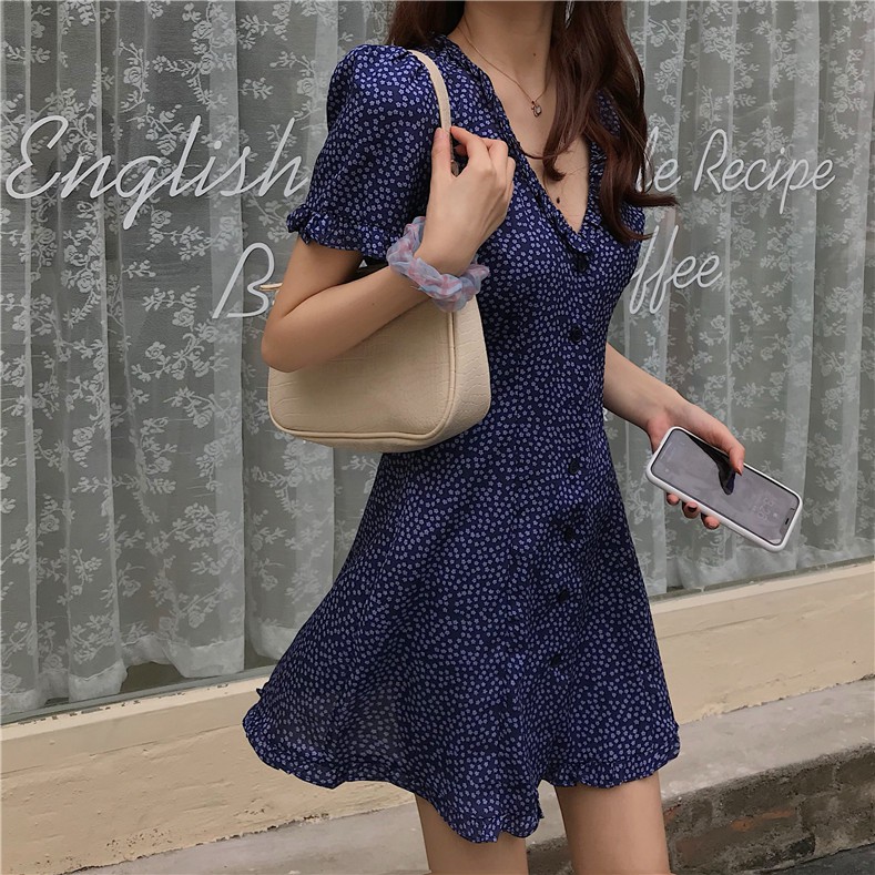 Đầm Nữ Cổ Chữ V Tay Ngắn Phong Cách Hàn Quốc | BigBuy360 - bigbuy360.vn