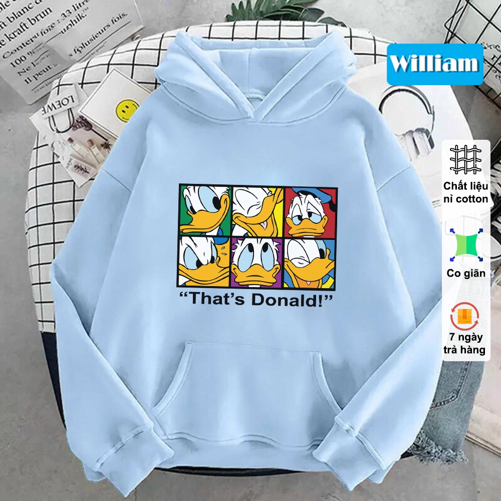 [FREESHIP_50K] Áo hoodie nam nữ nỉ Vịt dễ thương William - DS92, chất nỉ dày dặn, nón 2 lớp, hợp làm áo cặp