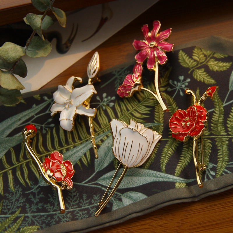 Ghim Cài Áo Hình Hoa Tulip Tráng Men Phong Cách Retro