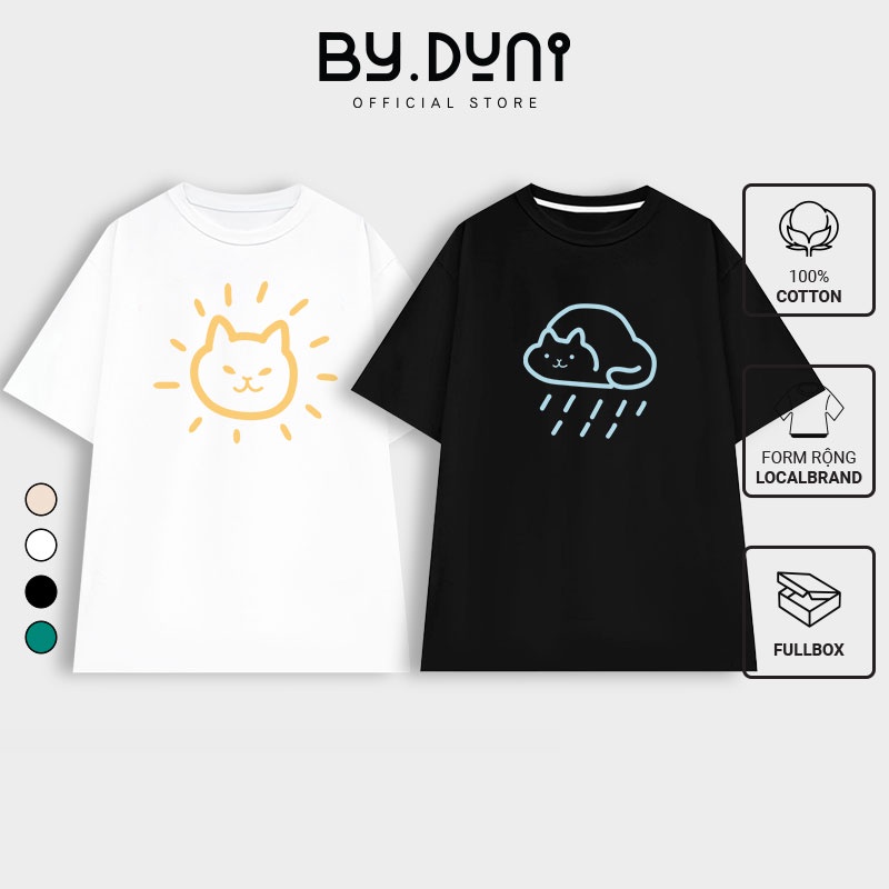 Áo thun cặp đôi nam nữ form rộng Local Brand tay lỡ unisex, áo cặp bạn thân vải cotton By.Duni mẫu NẮNG MƯA FULL BOX